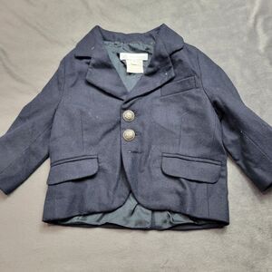 Charabia Navy Baby Boy Blazer 12M Wool Blend Two-Button Front With Decorative...
